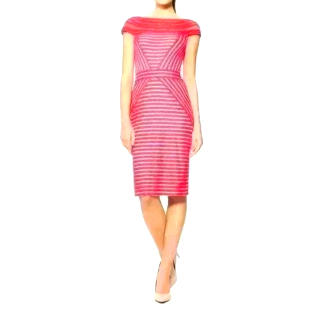 Tadashi Shoji Barbiecore  stripe knit cap sleeve dress  Sz Small